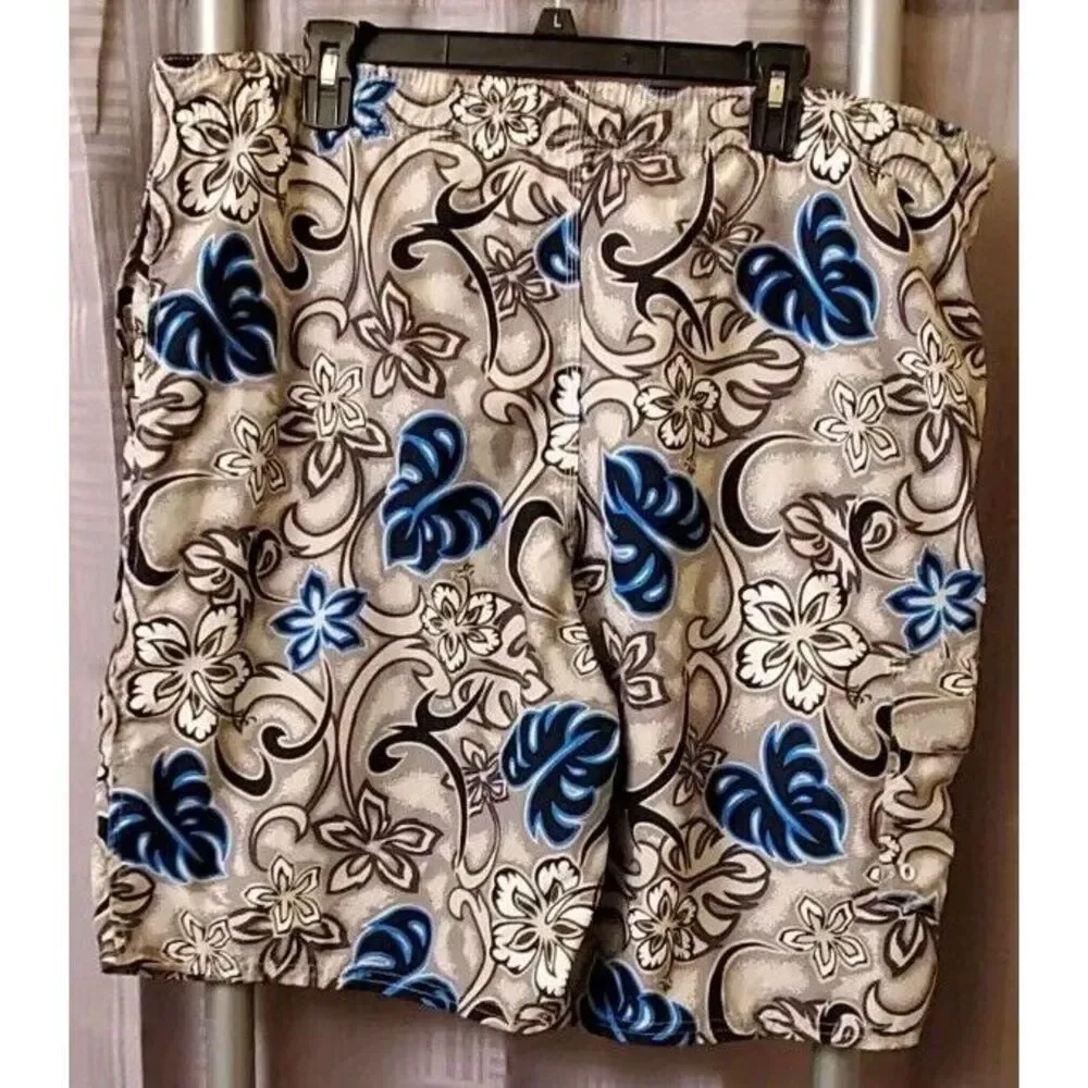 OCEAN PACIFIC Swim Trunks Men's Extra Large Gray Bathing Suit Cargo Pockets Logo